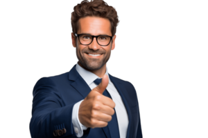 ai generado sonriente negocio consultor pulgares arriba aislado en transparente antecedentes. ai png