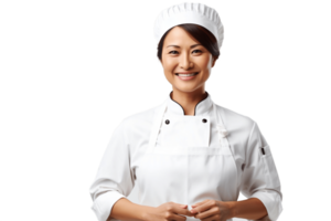 AI generated Female Chef Wearing Apron, Smiling with Whisk on Transparent Background. AI png