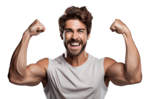 AI generated Happy Male Athlete Flexing Muscle - Face Shot Isolated on Transparent Background. AI png