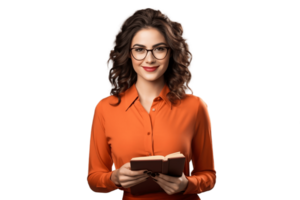 AI generated Female Teacher Holding a Book on Transparent Background. AI png