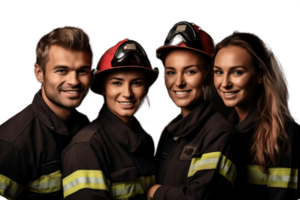 ai generado contento bombero equipo con cruzado brazos aislado en transparente antecedentes. ai png