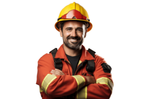 AI generated Happy Firefighter Crossing Arms Isolated on Transparent Background. AI png