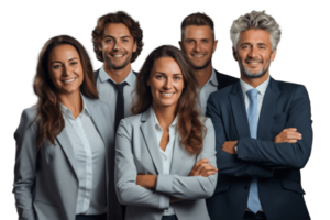 AI generated Happy Business People Team Crossing Arms on Transparent Background. AI png