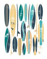 vector ilustración de tablas de surf colocar. Arte en gráfico estilo.