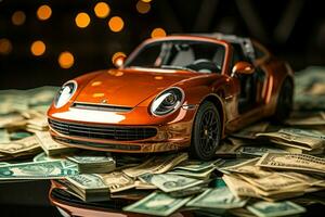 AI generated Car and money symbolizing financial accomplishments and prosperity AI Generated photo