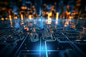 AI generated A stylish background cyber circuitry creates a futuristic tech concept photo