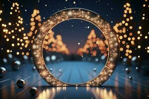 AI generated Festive 3D circle A frame background for celebrating the beauty of Christmas and New Year AI Generated photo