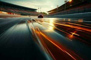 AI generated Dynamic racing atmosphere Twisting traffic on a blurred bokeh background photo