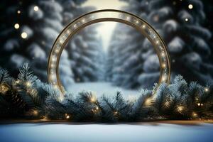 AI generated Festive 3D circle A frame background for celebrating the beauty of Christmas and New Year AI Generated photo