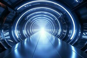 AI generated Aesthetic allure futuristic technology tunnel with shimmering metallic finish photo