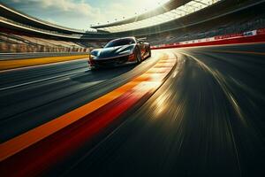 AI generated High speed racing track with blurred traffic, conveying the thrill dynamically photo