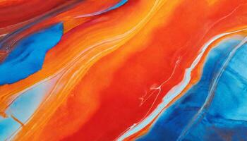 AI generated Abstract Blue and orange Marble Waves texture, fluid art Marble Acrylic Background photo