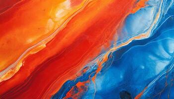 AI generated Abstract Blue and orange Marble Waves texture, fluid art Marble Acrylic Background photo