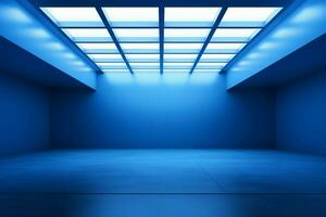 AI generated Blue exhibition space Room with empty canvas and atmospheric lighting photo