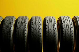 AI generated Yellow appeal Background featuring a striking row of tires photo