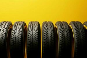 AI generated Yellow appeal Background featuring a striking row of tires photo