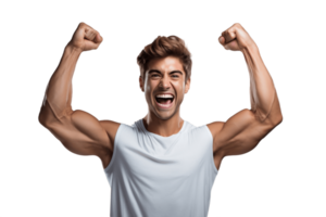 AI generated Happy Male Athlete Flexing Muscle - Face Shot Isolated on Transparent Background. AI png