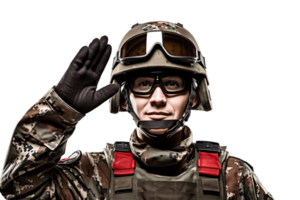 ai généré Masculin militaire personnel saluer - visage coup isolé sur transparent Contexte. ai png