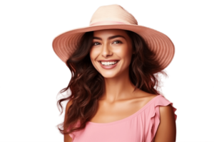 AI generated Medium Shot Beautiful Tourist in pink Dress Happy on Transparent Background. AI png