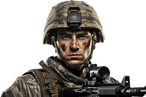 AI generated Soldier Holding Gun Isolated on Transparent Background. AI png