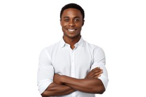 ai généré Jeune souriant africain américain homme portrait sur transparent Contexte. ai png