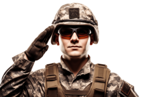 AI generated Military Personnel Salute - Face Shot Isolated on Transparent Background. AI png