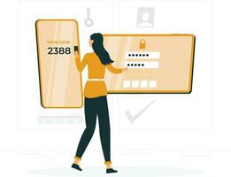 Two steps authentication. Verification code message on smartphone. Notice with code for secure login vector