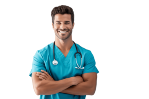 AI generated Happy Male Nurse Crossing Arms Isolated on Transparent Background. AI png