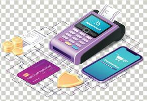 POS Terminal with Receipt Closeup Isolated. Design Template of Bank bill Payment Terminal, Mockup. vector