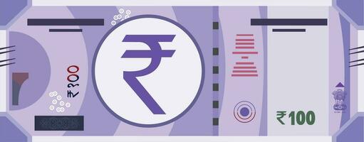 Banknote of hundred Indian rupees Indian rupee banknote illustration vector