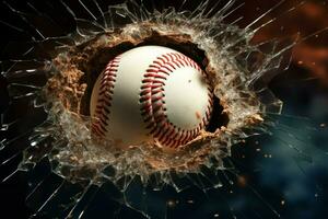 AI generated Dynamic design element Baseball breaking through a shattered window photo