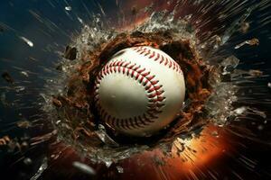 AI generated Baseball shatters boundaries, breaking through a window for design creativity photo