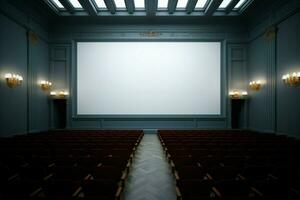 AI generated Blank canvas Movie theater screen awaits the magic of storytelling photo