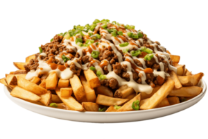 ai generiert Chili Käse Fritten auf ein transparent Hintergrund. ai png