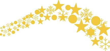 Star, circle and snowflake gold glitter elements with curved lines pattern vector