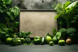 ai generado hormigón jardín marco de Fresco verduras con amplio Copiar espacio foto