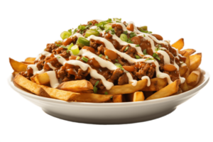 ai generiert Chili Käse Fritten auf ein transparent Hintergrund. ai png