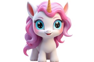 ai généré 3d dessin animé mignonne Licorne sur transparent Contexte. ai png