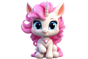 ai generato 3d cartone animato carino unicorno su trasparente sfondo. ai png