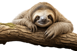 AI generated Sloth on Branch Isolated on Transparent Background. AI png