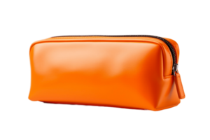 AI generated Orange Zipper Cosmetic Bag on a Transparent Background. AI png