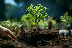 AI generated Green initiative New tree planted as part of the fight against climate change AI Generated photo