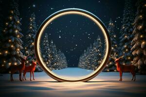 AI generated Festive 3D circle A frame background for celebrating the beauty of Christmas and New Year AI Generated photo