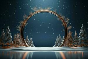 AI generated Elegantly designed 3D circle frame background perfect for Merry Christmas and Happy New Year AI Generated photo