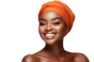 AI generated Happy African Model Woman Face Shot Isolated on Transparent Background. AI png