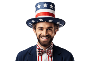 ai generado contento hembra americano con cara pintar americano bandera en transparente antecedentes. ai png