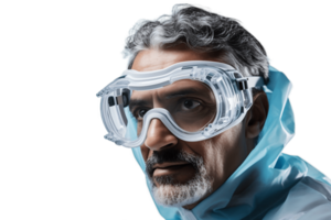 AI generated Scientist Wearing Safety Goggles on Transparent Background. AI png