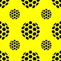 Yellow and black soccer ball pattern seamless repeat geometric isolated on yellow background. Yellow and black soccer ball seamless pattern. vector