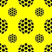 Yellow and black soccer ball pattern seamless repeat geometric isolated on yellow background. Yellow and black soccer ball seamless pattern. vector