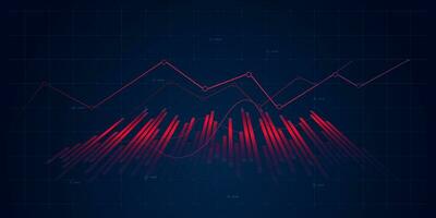 Red abstract financial chart with uptrend line graph and numbers in stock market on gradient dark blue color background vector